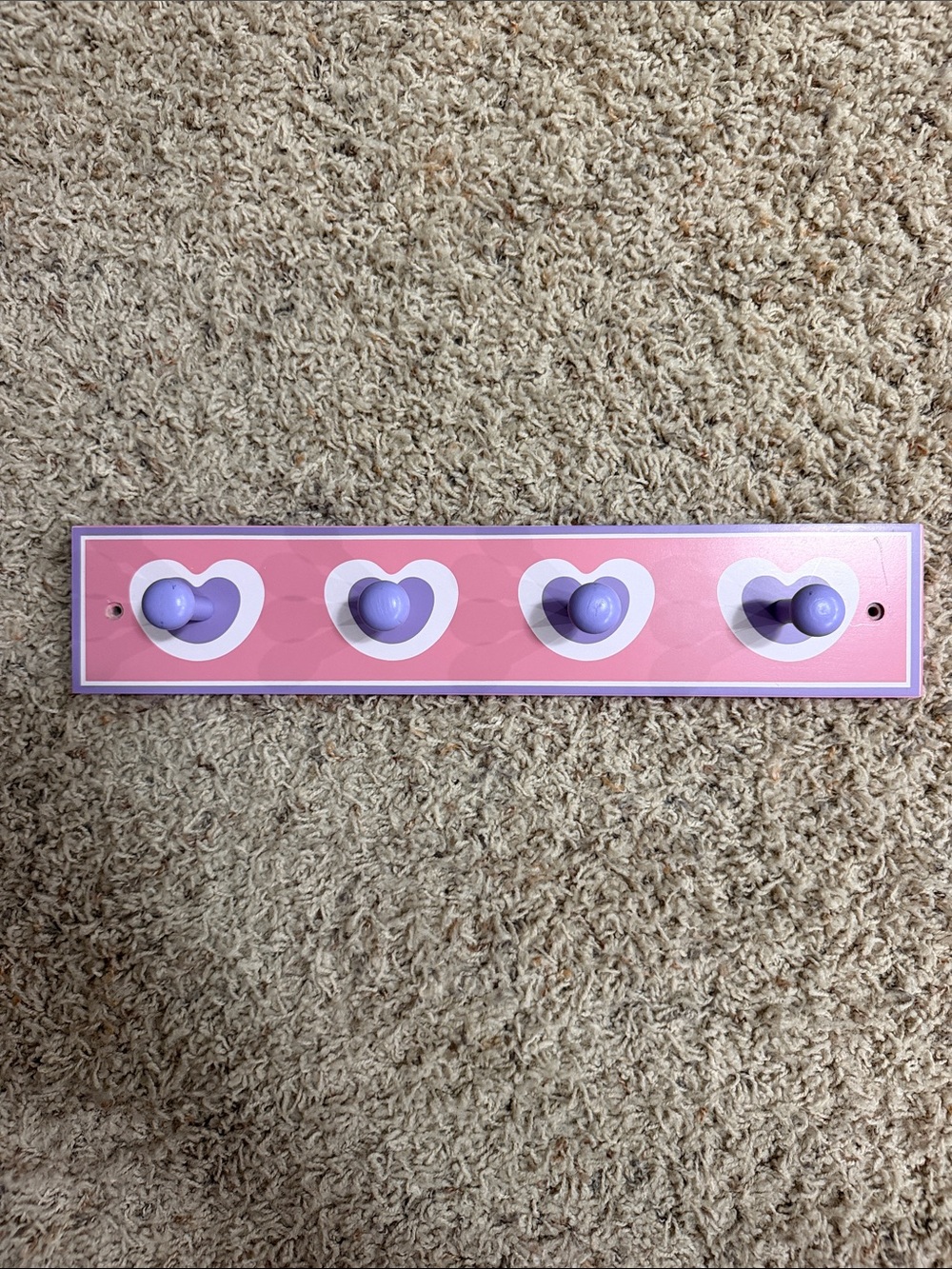 Pink and Lavender Heart Wall Hook Rack - Kids Wall Decor